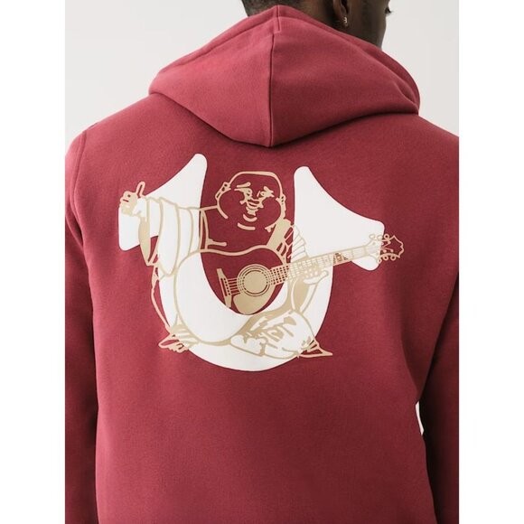 True Religion Overlap Buddha Full Zip Up Hoodie Mens XL Chocolate Truffle NWT - Picture 5 of 14